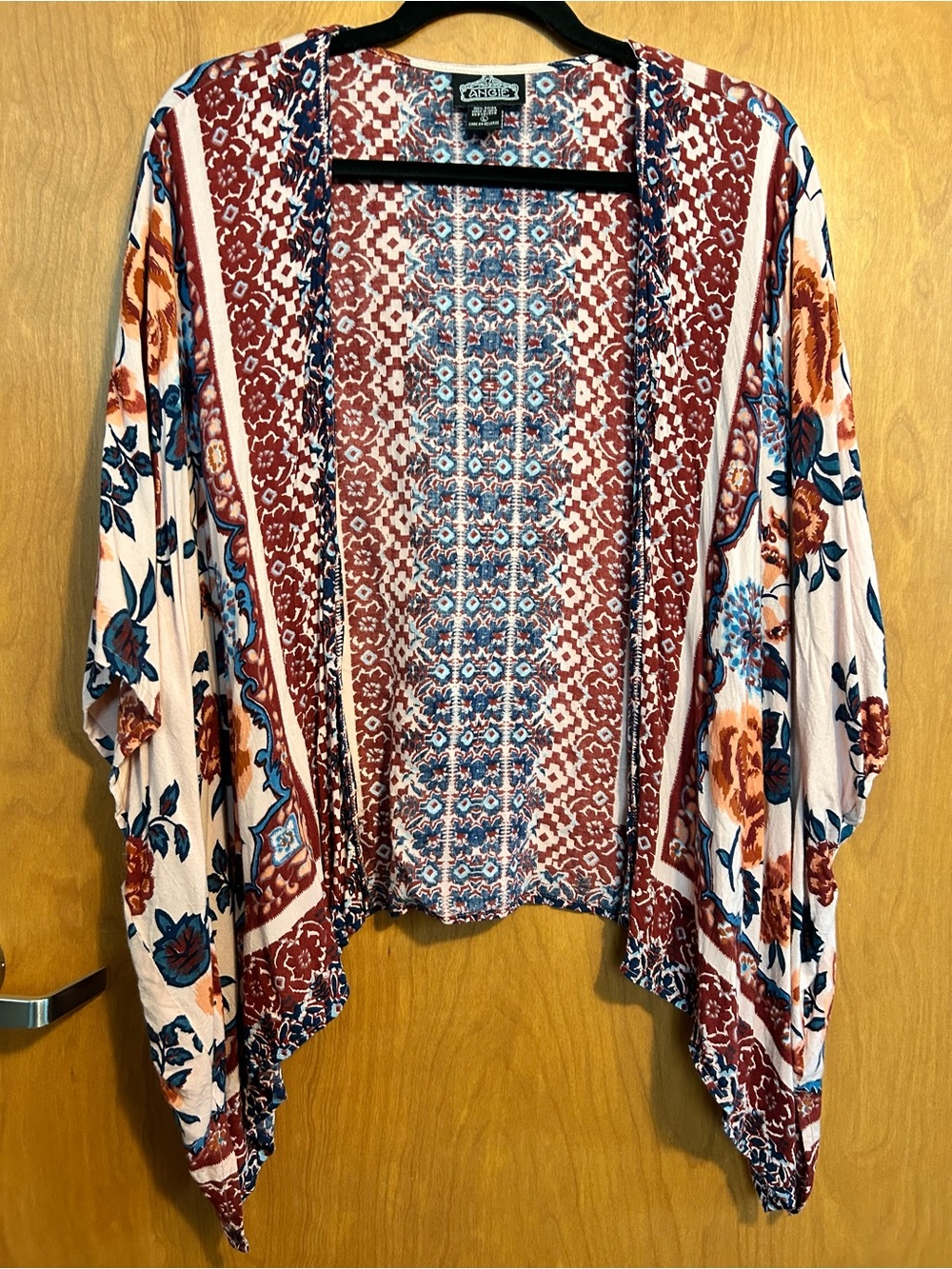 Angie Floral Cardi Wrap Cream Teal Brown - Size L